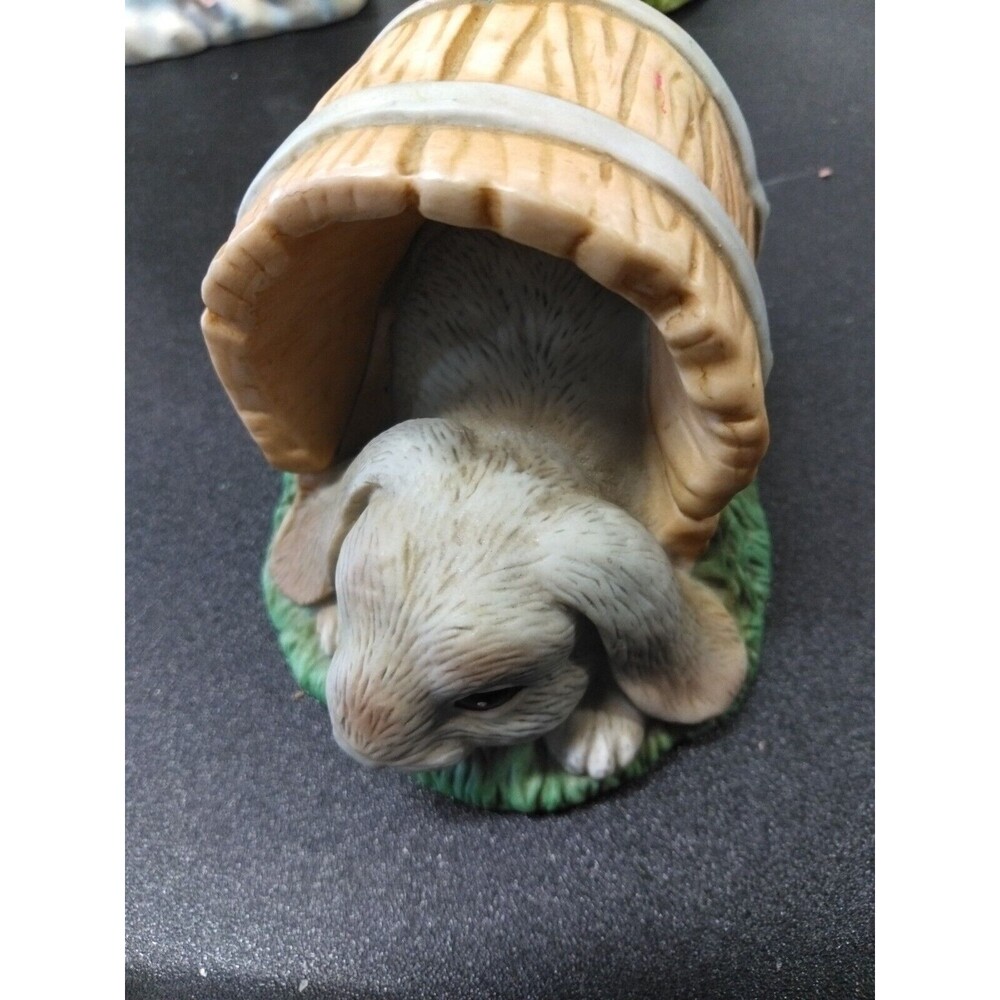 Home Interiors Beige Bunny Figurine with Tan Barrel